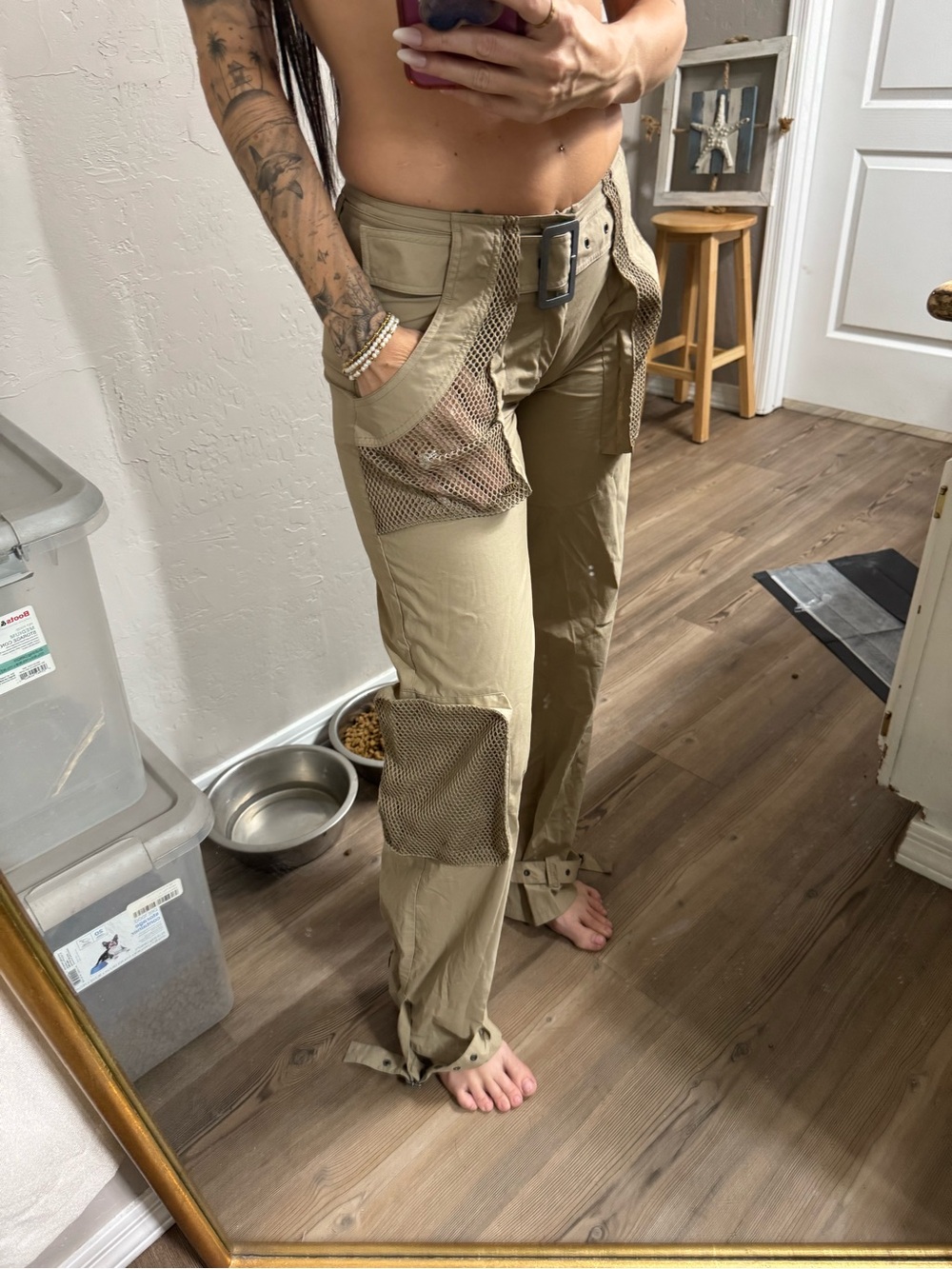 O-N-L-Y jeans Utility Cargo Pants in Khaki - Breathable Mesh Pocket Design